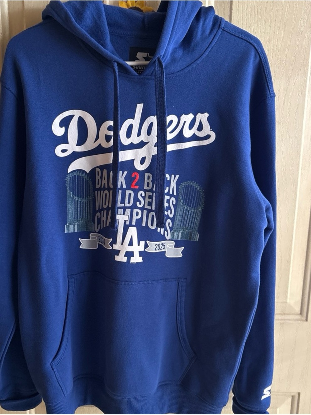 STARTER Dodgers Blue Pullover Hoodie with White Script